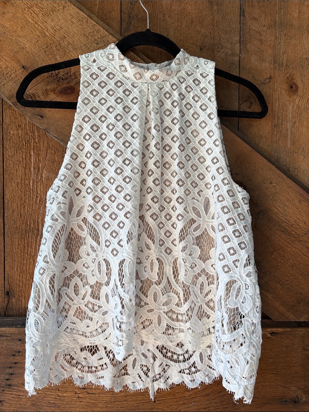 love, Fire White Crochet Lace High Neck Camisole